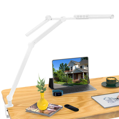 LED Clamp Desk Lamp – Foldable Long Arm, Eye-Caring Touch Light with Dimmable & Color Modes for Study & Work