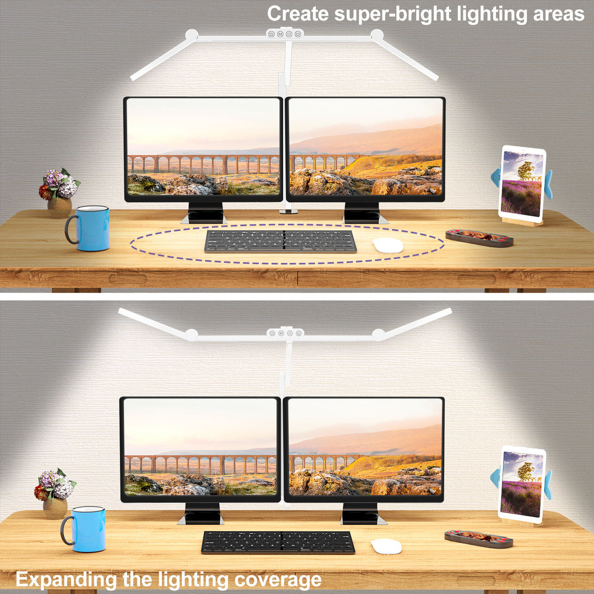 LED Clamp Desk Lamp – Foldable Long Arm, Eye-Caring Touch Light with Dimmable & Color Modes for Study & Work