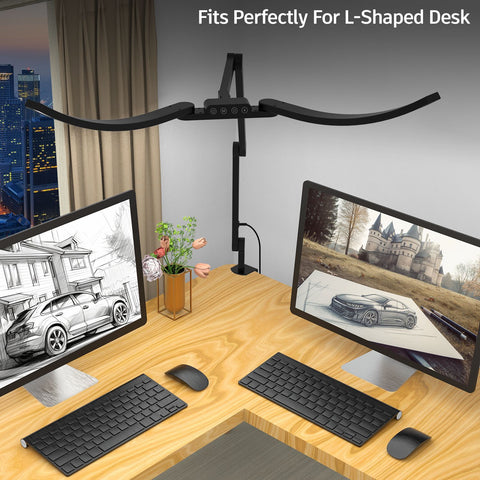 Dual-Curve LED Clamp Desk Lamp – Foldable Long Arm, Touch Control, Soft Light for Study, Reading & Work