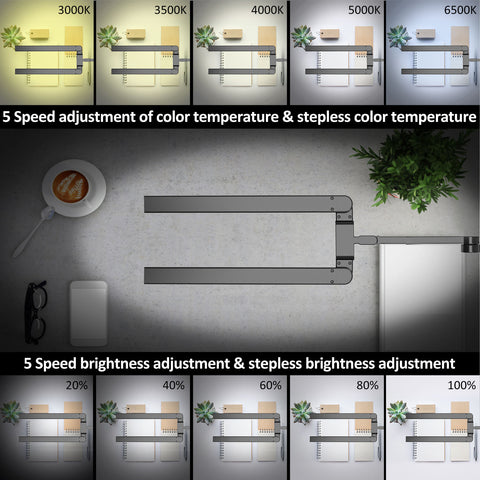 24W Dual-Head Clamp LED Desk Lamp Eye-Caring Designer Light Dimmable for Kids Home Office Study
