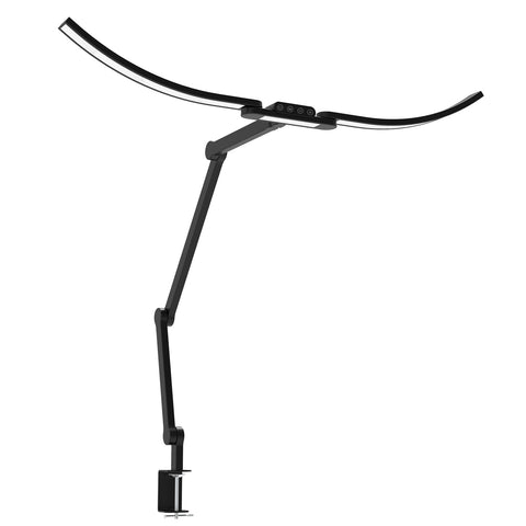 Dual-Curve LED Clamp Desk Lamp – Foldable Long Arm, Touch Control, Soft Light for Study, Reading & Work